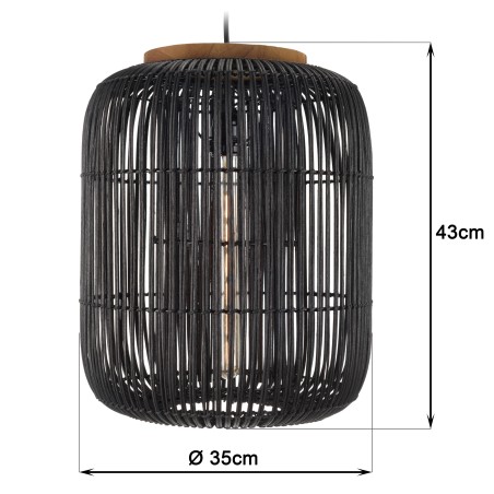 SIXTINE 'Elongated' Pendant Light - Black Rattan & Teak - 35 x 35 cm