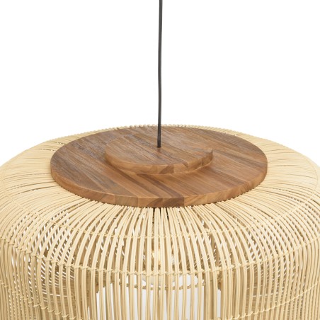 SIXTINE 'Bucket' Pendant Light - Natural Rattan and Teak - 76x76cm
