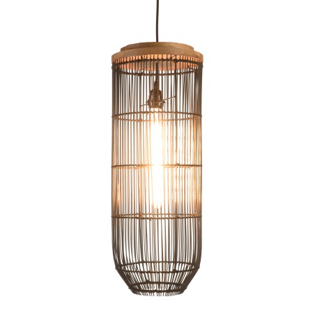 SIXTINE 'Long' Pendant Light - 25 x 25 cm - Black Rattan & Teak