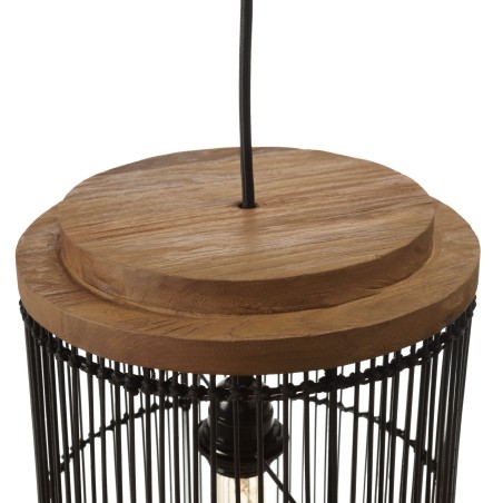 SIXTINE 'Long' Pendant Light - 25 x 25 cm - Black Rattan & Teak