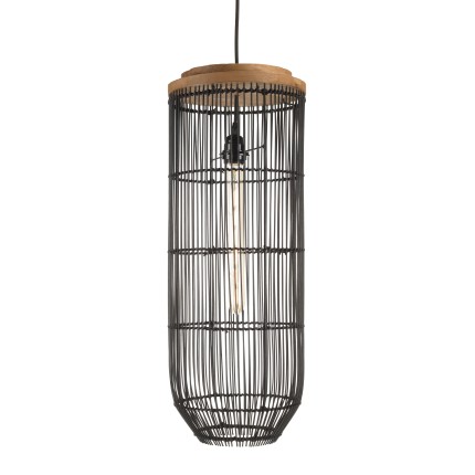 SIXTINE 'Long' Pendant Light - 25 x 25 cm - Black Rattan & Teak