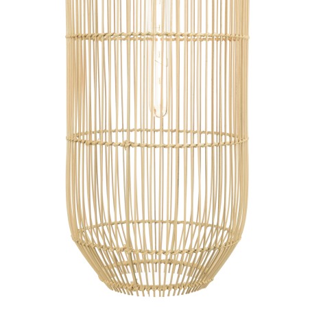 SIXTINE 'Long' Pendant Light - Natural Rattan and Teak - 25 x 25 cm