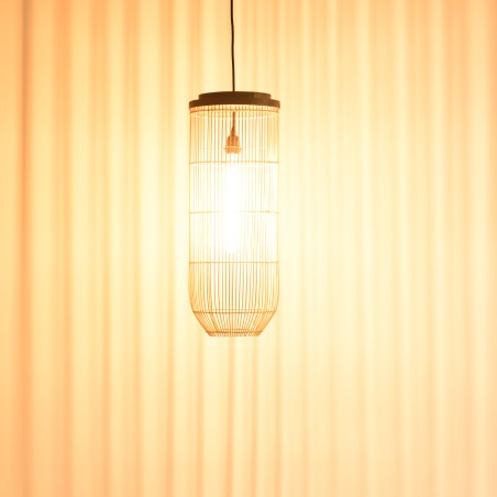 SIXTINE 'Long' Pendant Light - Natural Rattan and Teak - 25 x 25 cm