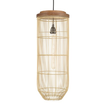 SIXTINE 'Long' Pendant Light - Natural Rattan and Teak - 25 x 25 cm