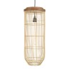 SIXTINE 'Long' Pendant Light - Natural Rattan and Teak - 25 x 25 cm