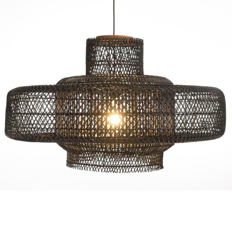 Suspension SIXTINE en rotin noir et teck 90x90cm