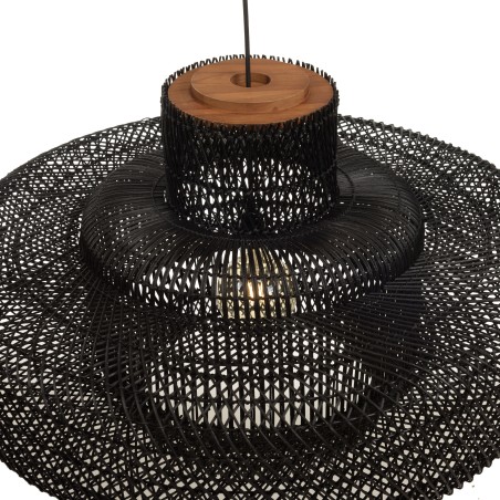 Suspension SIXTINE en rotin noir et teck 90x90cm