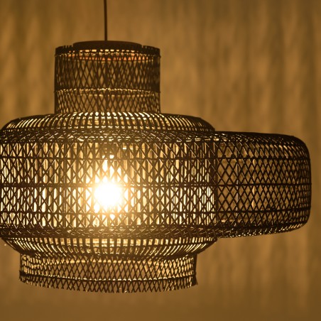 Suspension SIXTINE en rotin noir et teck 90x90cm