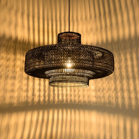 Suspension SIXTINE en rotin noir et teck 90x90cm