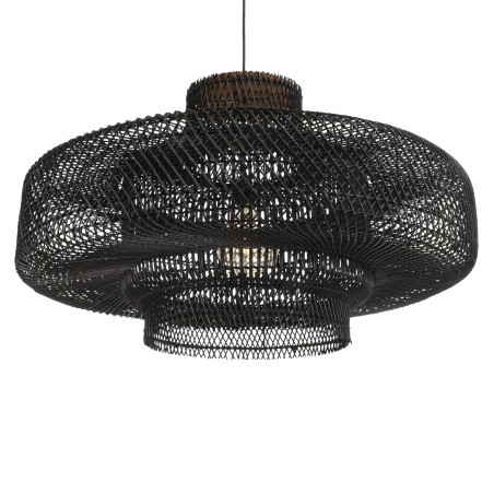 Suspension SIXTINE en rotin noir et teck 90x90cm
