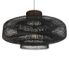 SIXTINE Double Pendant Light - Black Rattan & Teak - 90x90cm