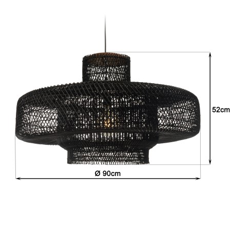 Suspension SIXTINE en rotin noir et teck 90x90cm