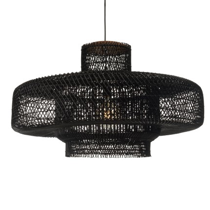 Suspension SIXTINE en rotin noir et teck 90x90cm