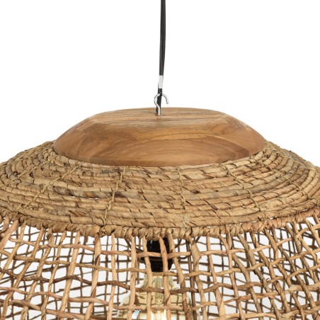 Suspension SIXTINE en abaca naturel et teck 83x83cm