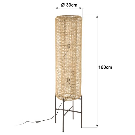 Lampadaire SIXTINE en rotin naturel 39x39cm