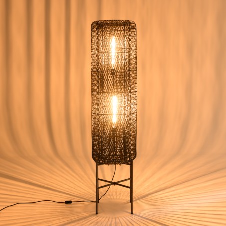 SIXTINE Floor Lamp 39x39cm Black Rattan with Steel Legs