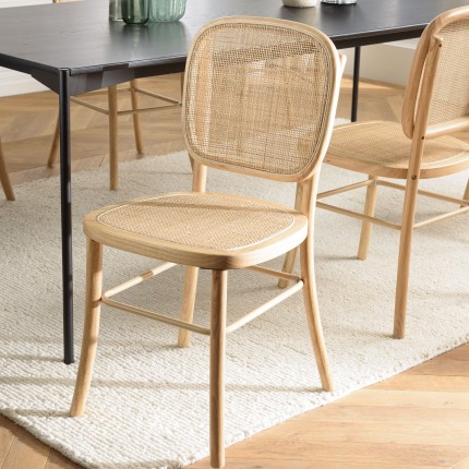 AGATHE Hevea Wood Chair with Natural Rattan Backrest and Seat