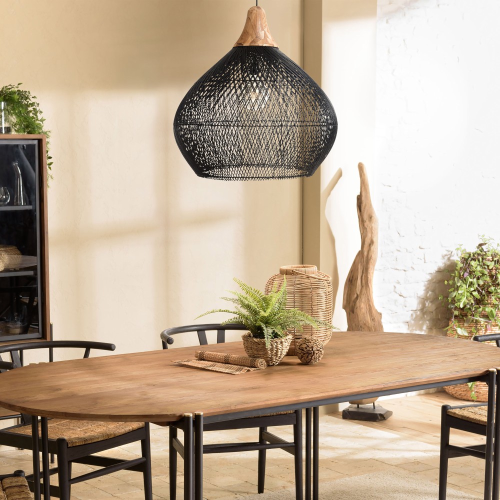 Suspension SIXTINE en rotin noir 68x68cm Suspension SIXTINE en rotin noir 68x68cm