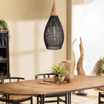 Suspension SIXTINE en rotin noir et teck 35x35cm