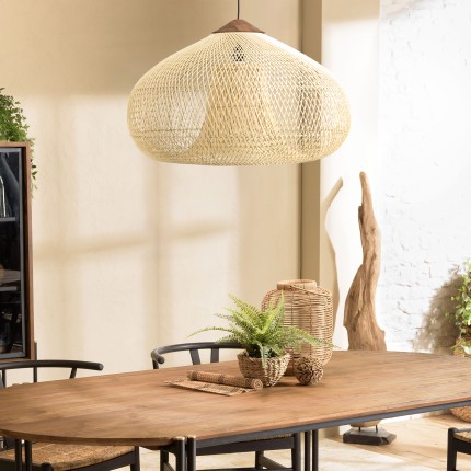 SIXTINE 'Funnel' Pendant Light 80x80cm Natural Rattan/Teak