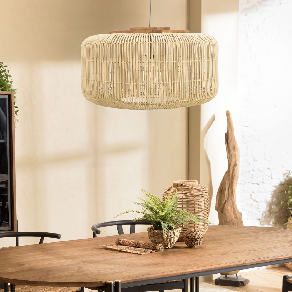 Suspension en rotin SIXTINE 76x76cm - Naturelle et teck Suspension en rotin SIXTINE 76x76cm - Naturelle et teck