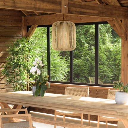 Suspension SIXTINE 35x35cm rotin naturel et teck
