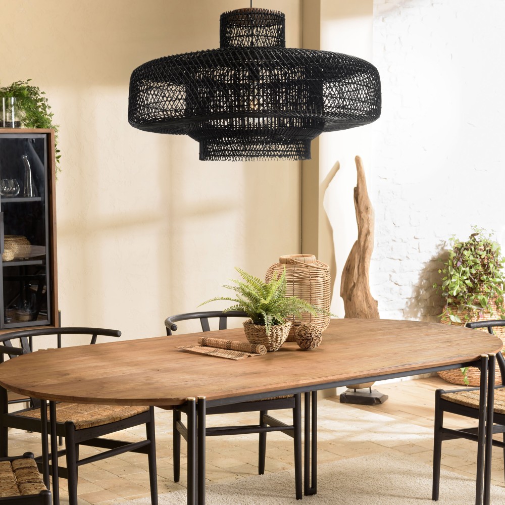 Suspension SIXTINE en rotin noir et teck 90x90cm Suspension SIXTINE en rotin noir et teck 90x90cm