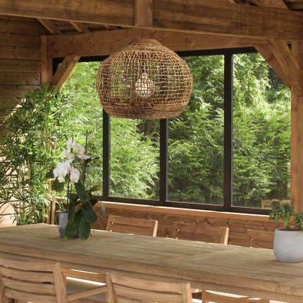 Suspension SIXTINE en abaca et teck 60x60cm