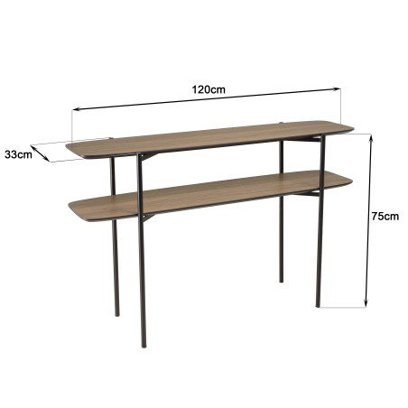 Console double plateau JULIA 120x33cm mocha pieds métal noir