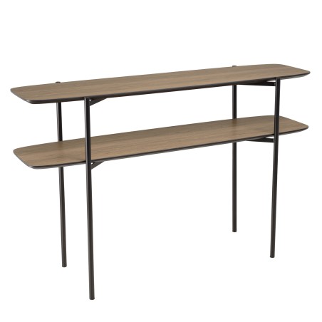 Console double plateau JULIA 120x33cm mocha pieds métal noir