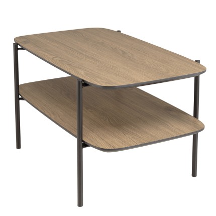 Table basse JULIA rect. double plateau mocha pieds métal noir