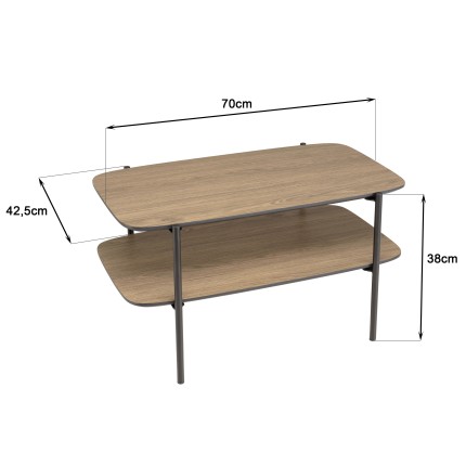 Table basse JULIA rect. double plateau mocha pieds métal noir