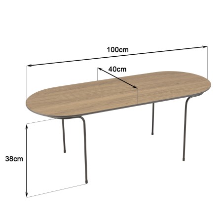 Table basse JULIA rect. angles arrondis 100x40cm mocha pieds métal