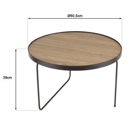 Table basse ronde JULIA 60x60cm mocha pieds métal noir