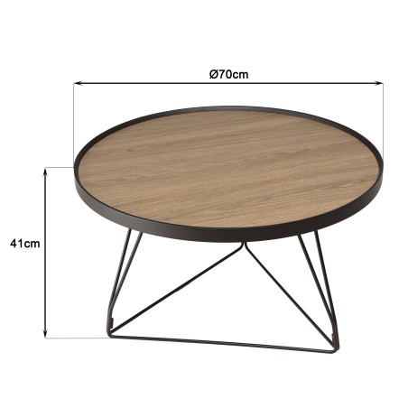JULIA Round Coffee Table 70x70cm Mocha Black Metal Pin Legs