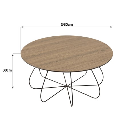 Table basse JULIA biseautée 80x80cm mocha pieds panier métal