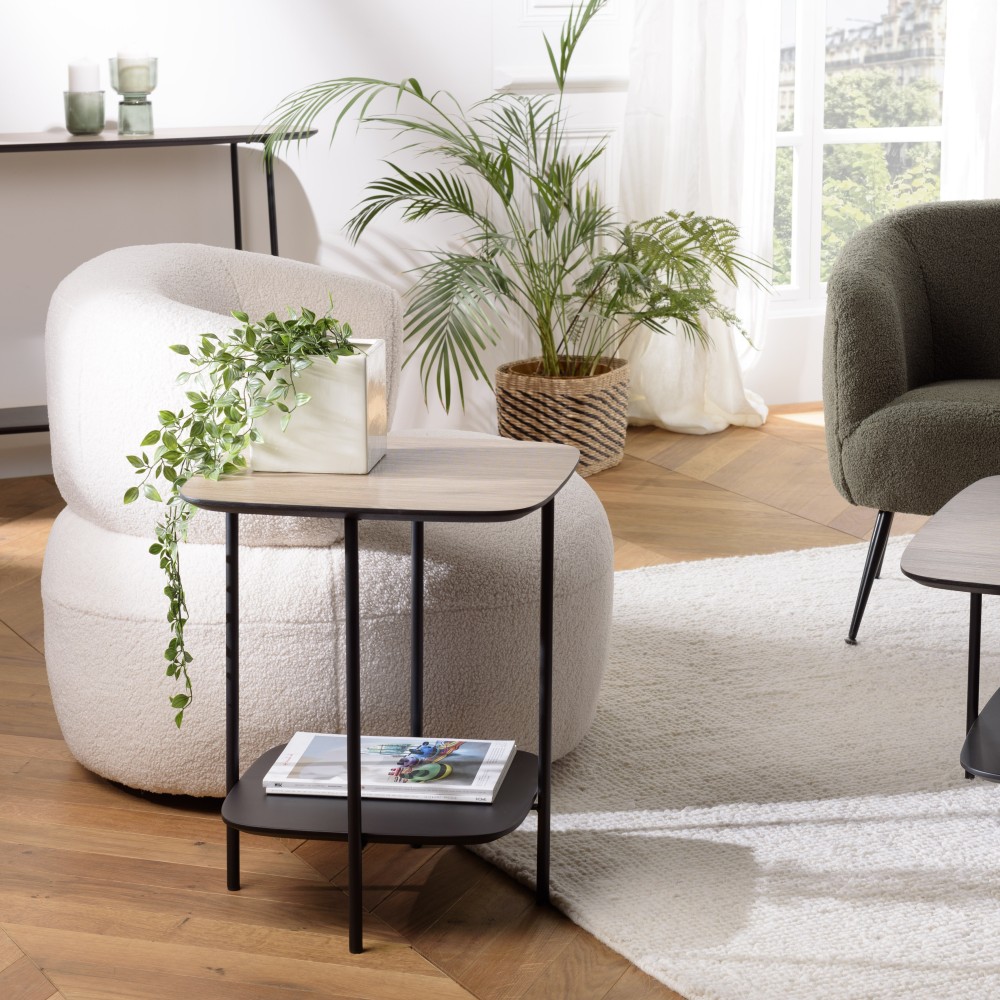 JULIA Side Table - Dual-Material Mocha/Black with Metal Legs JULIA Side Table - Dual-Material Mocha/Black with Metal Legs