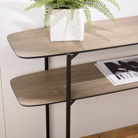 Console double plateau JULIA 120x33cm mocha pieds métal noir