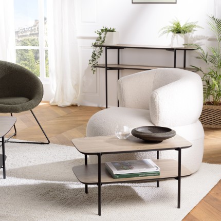 Table basse JULIA rect. double plateau mocha pieds métal noir