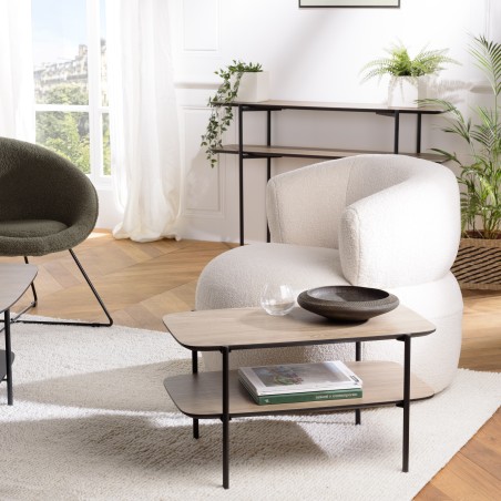 Table basse JULIA rect. double plateau mocha pieds métal noir