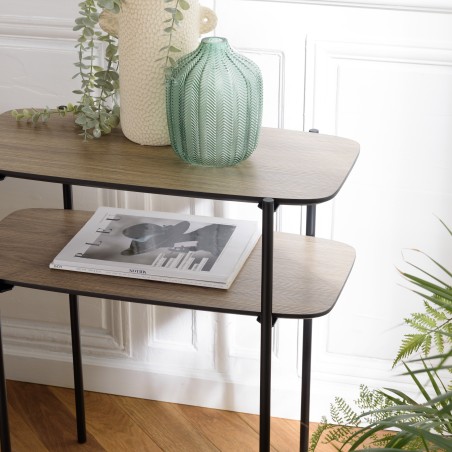 Table d'appoint JULIA double plateau mocha pieds métal noir