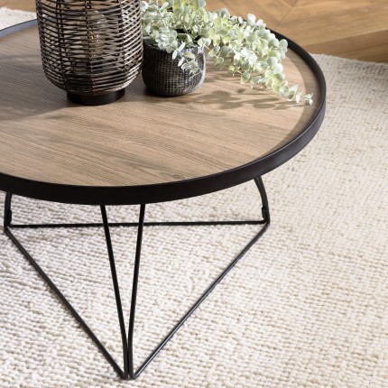 Table basse ronde JULIA 70x70cm mocha pieds épingles métal noir