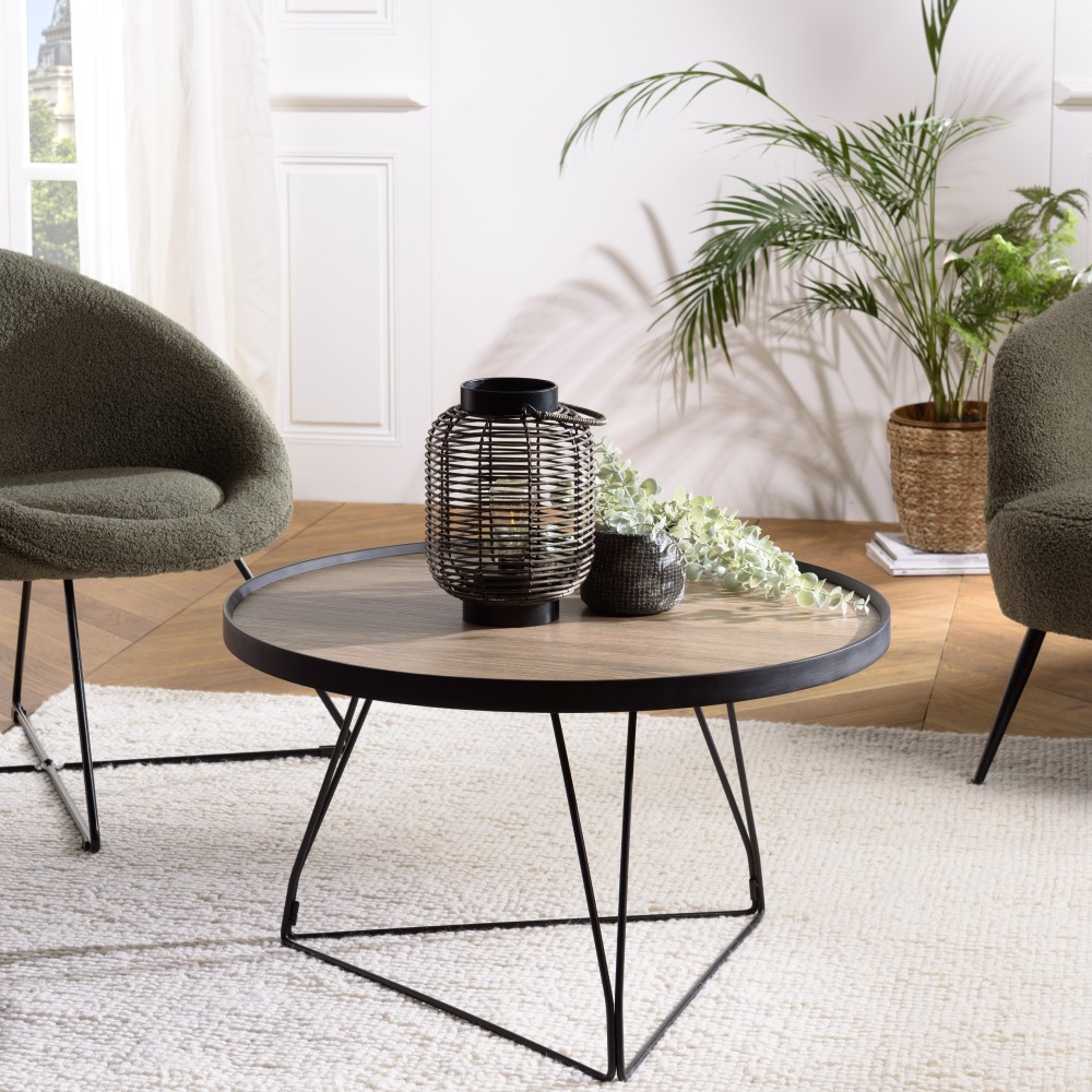 JULIA Round Coffee Table 70x70cm Mocha Black Metal Pin Legs JULIA Round Coffee Table 70x70cm Mocha Black Metal Pin Legs