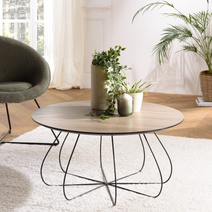 Table basse JULIA biseautée 80x80cm mocha pieds panier métal