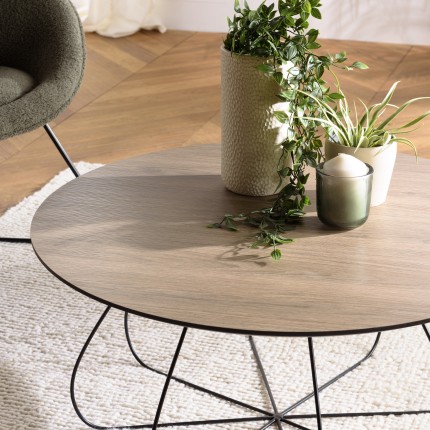 Table basse JULIA biseautée 80x80cm mocha pieds panier métal
