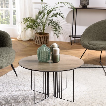 JULIA Beveled Coffee Table 70x70cm Mocha Black Metal Graphic Legs