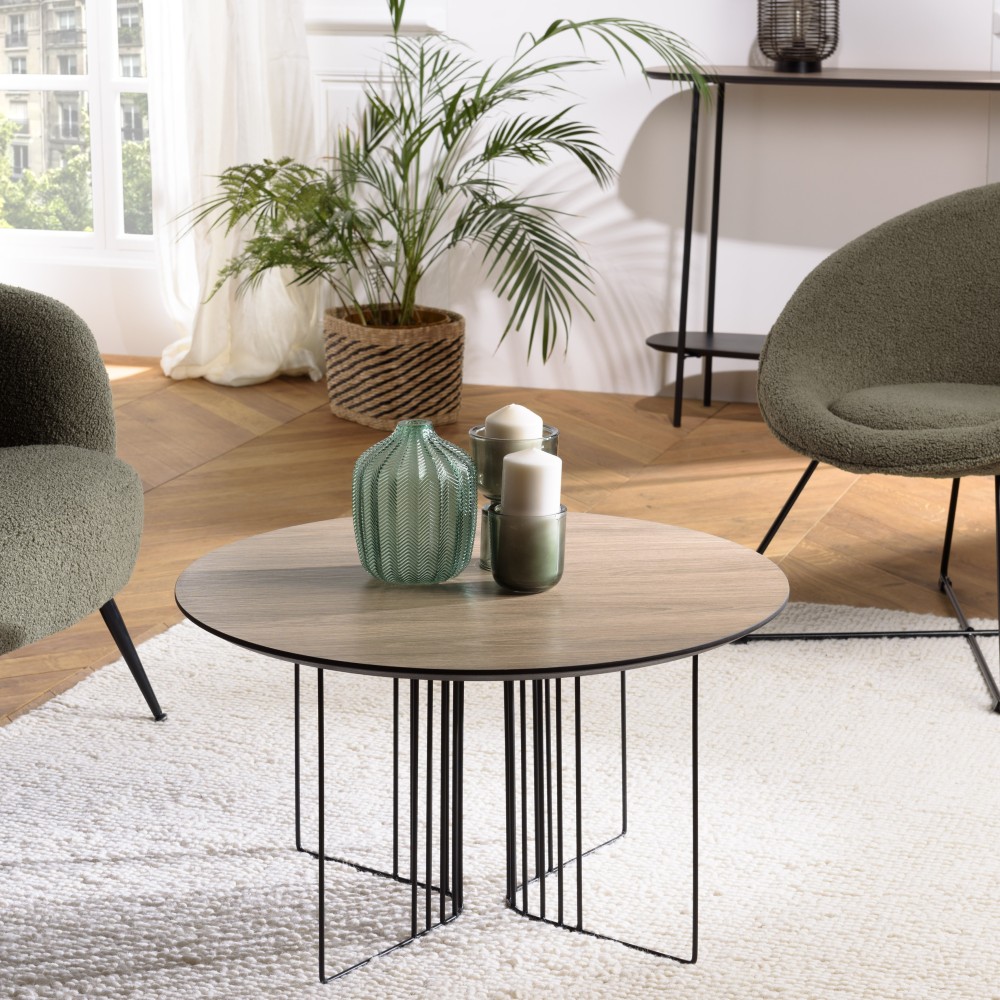 Table basse JULIA biseautée 70x70cm mocha pieds métal noir Table basse JULIA biseautée 70x70cm mocha pieds métal noir