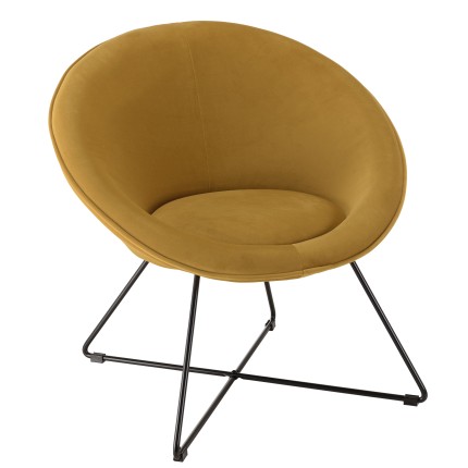 Fauteuil AGATHE - Tissu velours jaune moutarde