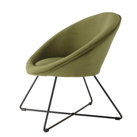 AGATHE Olive Green Velvet Fabric Armchair - Stylish and Comfortable