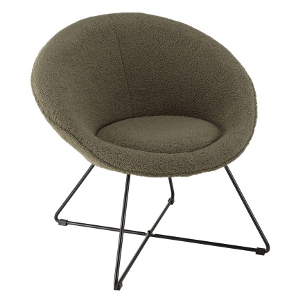 Fauteuil AGATHE - Tissu bouclette vert kaki